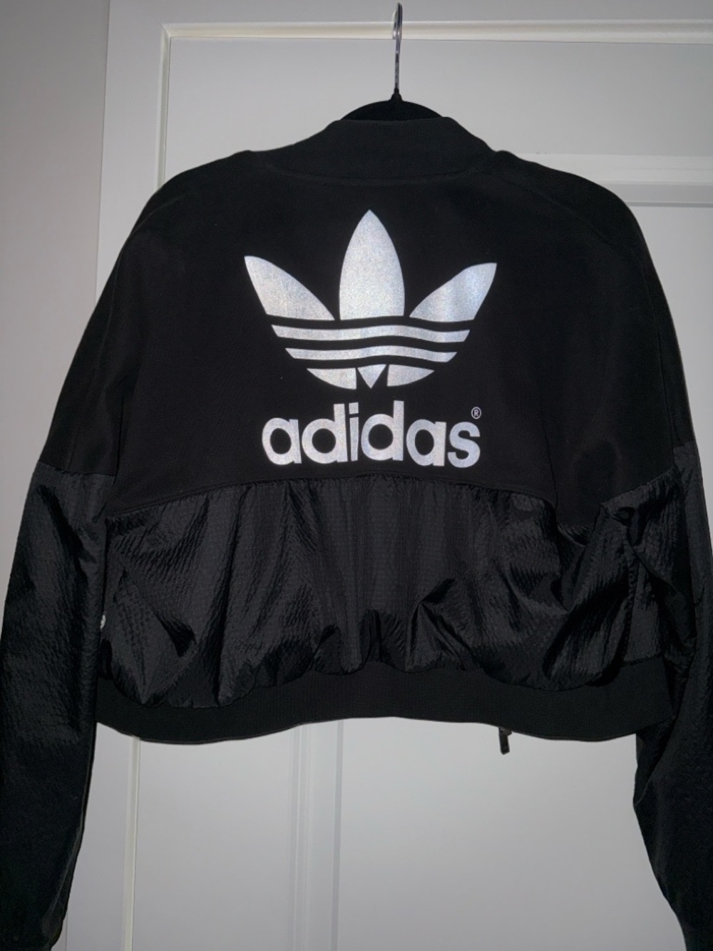adidas Black Cropped reflective Bomber Jacket - Picture 4 of 4